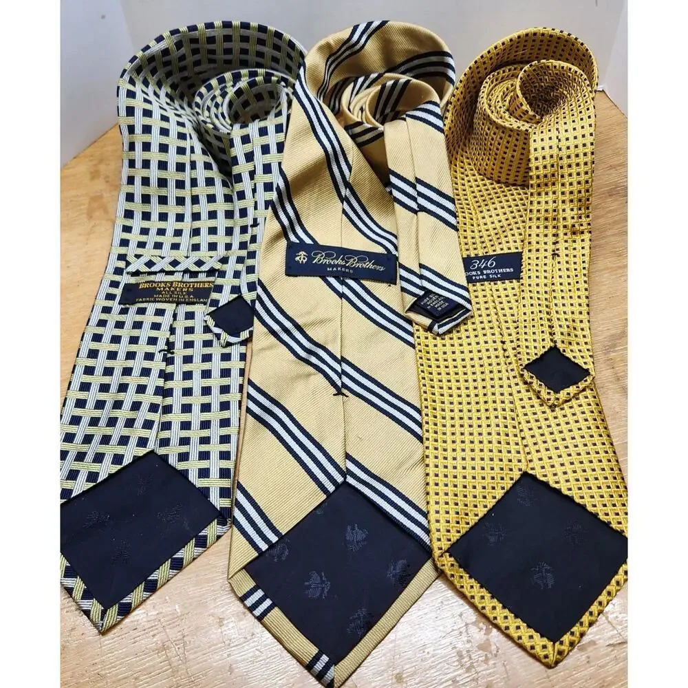 Brooks‎ Brothers 100% Silk Tie Lot of 3 Men's Multicolor Gold Tones Necktie